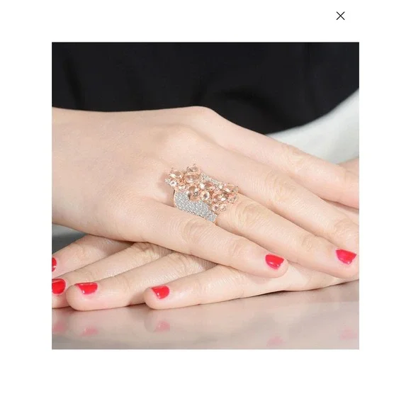 18K Rose Gold Plated Blush-Pink CZ Wide Band Ring - Picture 1 of 4